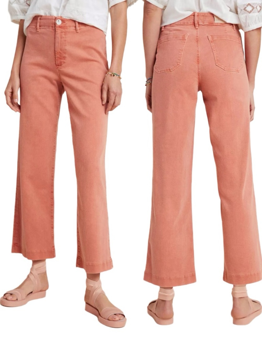 Paige Nellie Culotte Jeans 29 Coral High Rise Wide Leg Crop Denim